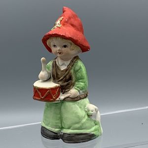 Vintage MWC 1980 Drummer Boy Bell Ceramic Bisque Figurine Drum Lamb Hand Painted